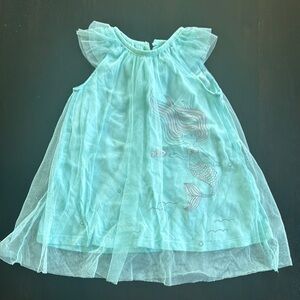 Vitamins Baby Green and Blue Flutter Sleeve Babydoll Dress